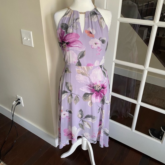 White House Black Market Pink and Purple  Floral Halter Midi Dress NWT - Picture 2 of 14